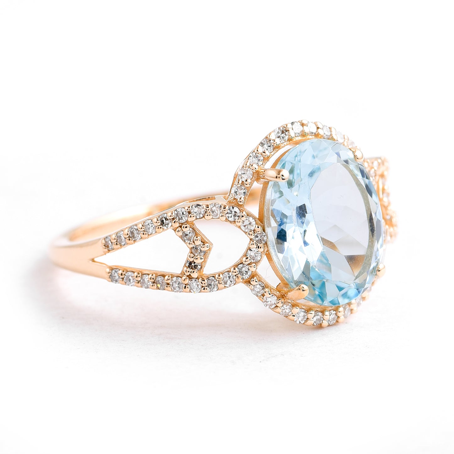 2.18 Ct Oval Mixed Cut Natural Aquamarine 14K Gold Ring