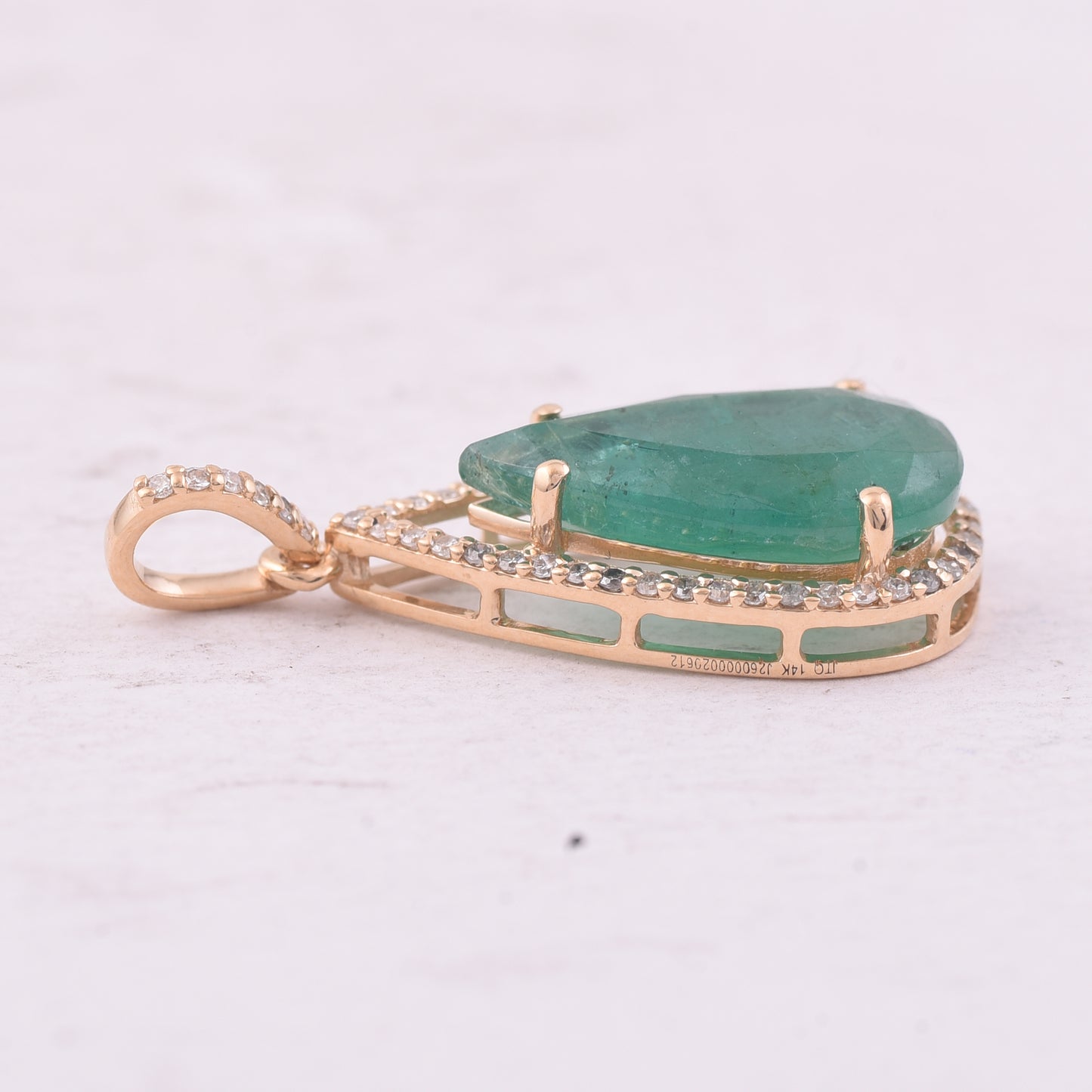 3.44 Ct Pear Mixed Cut Natural Emerald 14K Gold Pendant