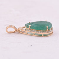 3.44 Ct Pear Mixed Cut Natural Emerald 14K Gold Pendant