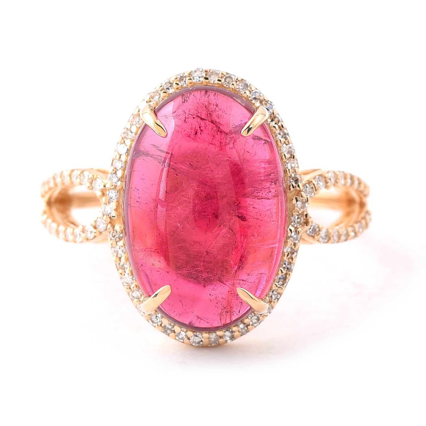 8.43 Ct Oval Cabochon Cut Natural Tourmaline 14K Gold Ring