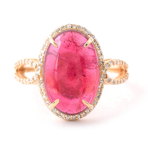 8.43 Ct Oval Cabochon Cut Natural Tourmaline 14K Gold Ring