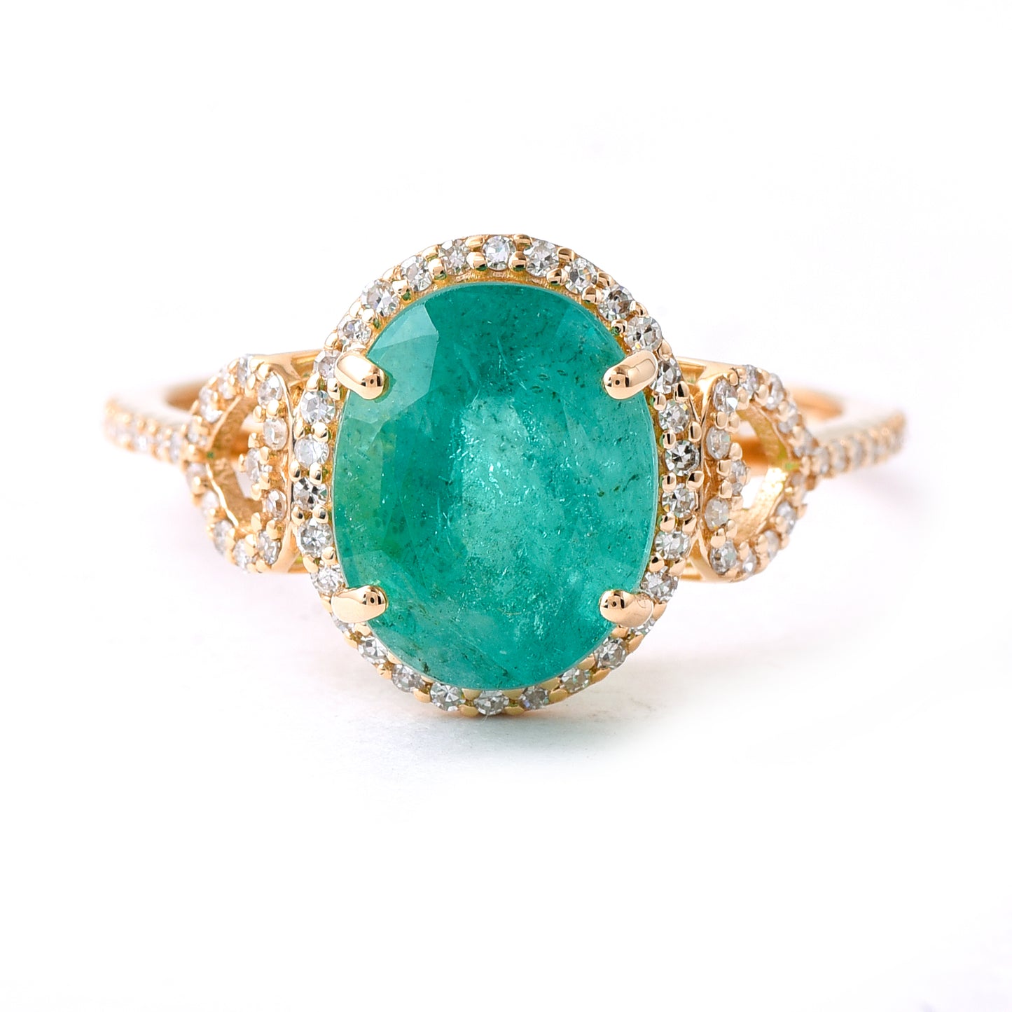 3.28 Ct Oval Mixed Cut Natural Emerald 14K Gold Ring