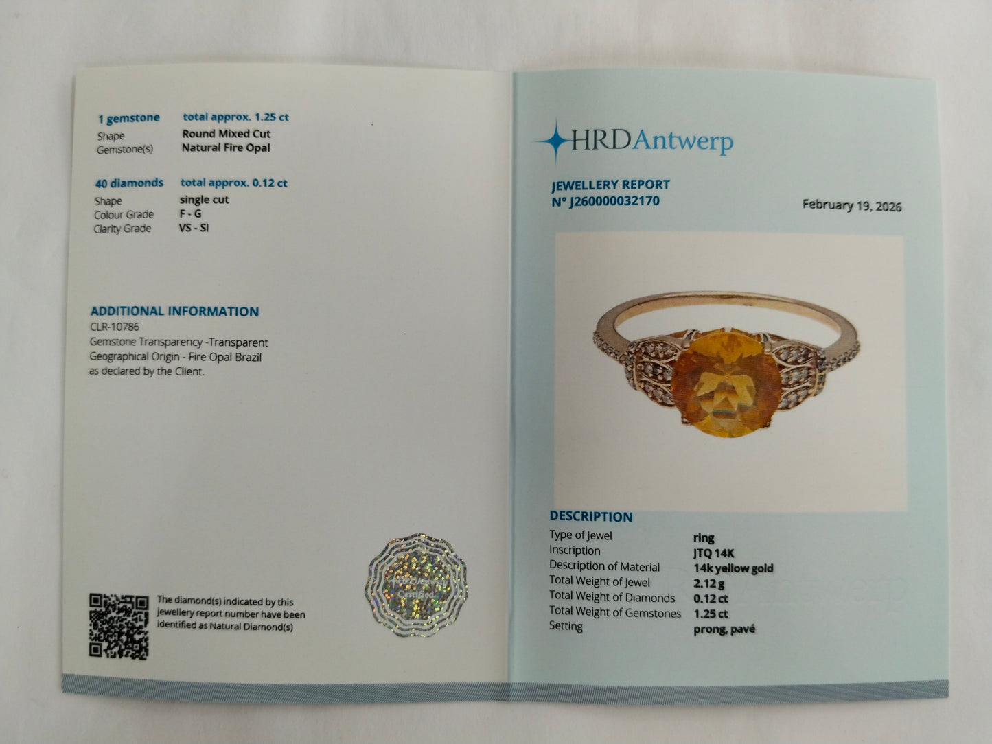 1.37 Ct Round Mixed Cut Natural Fire Opal 14K Gold Ring