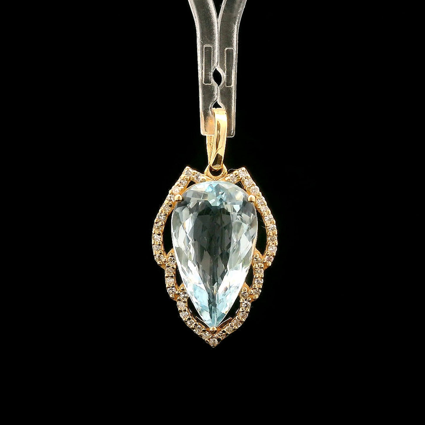 3.41 Ct Pear Mixed Cut Natural Aquamarine 14K Gold Pendant
