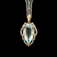 3.41 Ct Pear Mixed Cut Natural Aquamarine 14K Gold Pendant