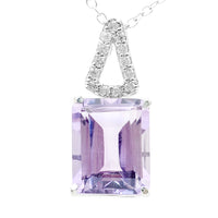 3.44 Ct Octagon Amethyst, White Zircon 925 Sterling Silver Pendant