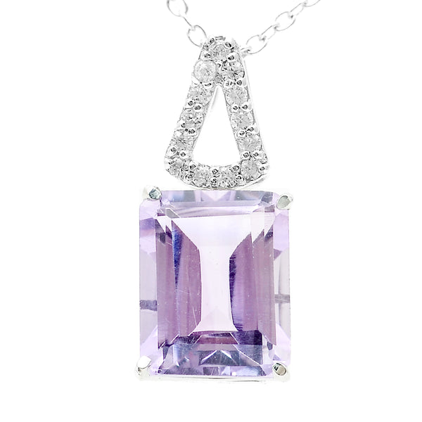 3.44 Ct Octagon Amethyst, White Zircon 925 Sterling Silver Pendant