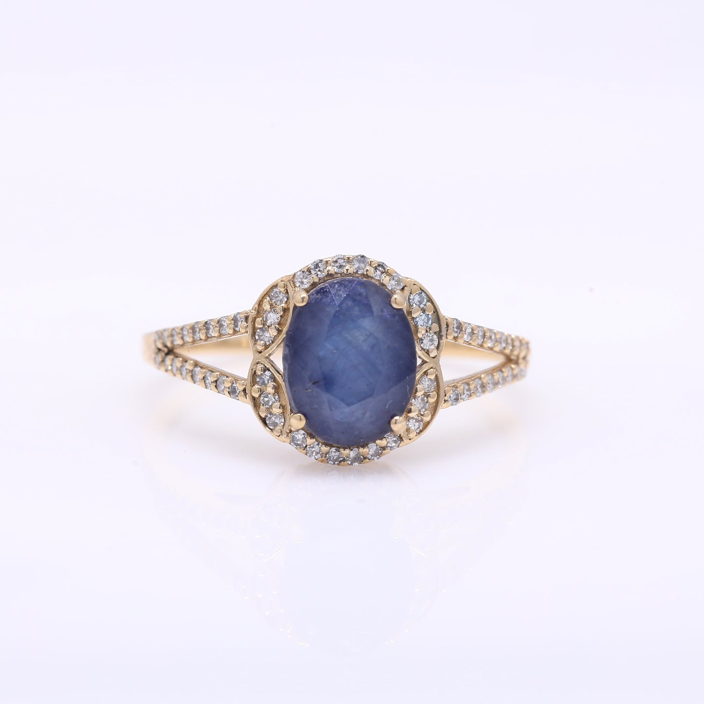 2.53 Ct Oval Mixed Cut Natural Sapphire 14K Gold Ring
