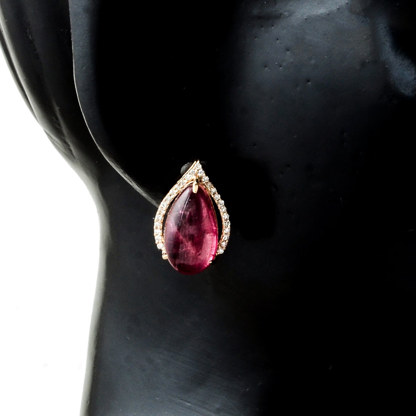 7.21 Ct Pear Cabochon Natural Tourmaline 14K Gold Earrings