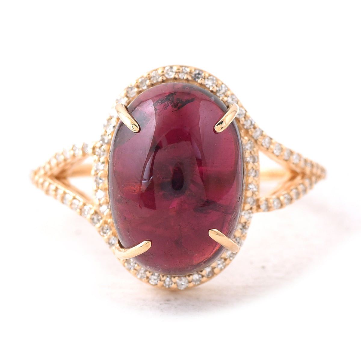 10.50 Ct Oval Cabochon Cut Natural Tourmaline 14K Gold Ring