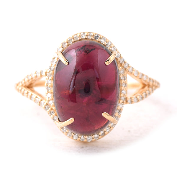10.50 Ct Oval Cabochon Cut Natural Tourmaline 14K Gold Ring