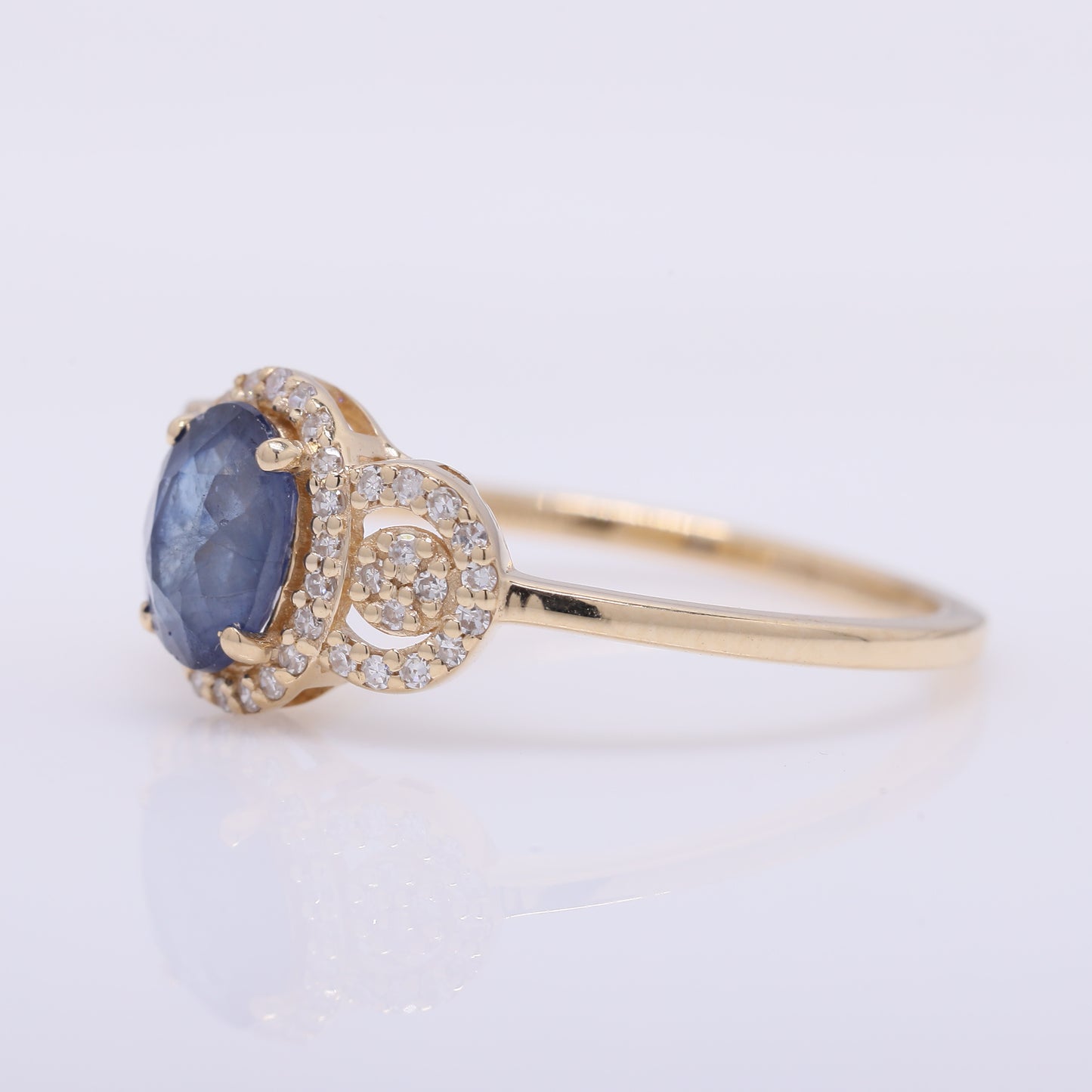 1.17 Ct Oval Mixed Cut Natural Sapphire 14K Gold Ring