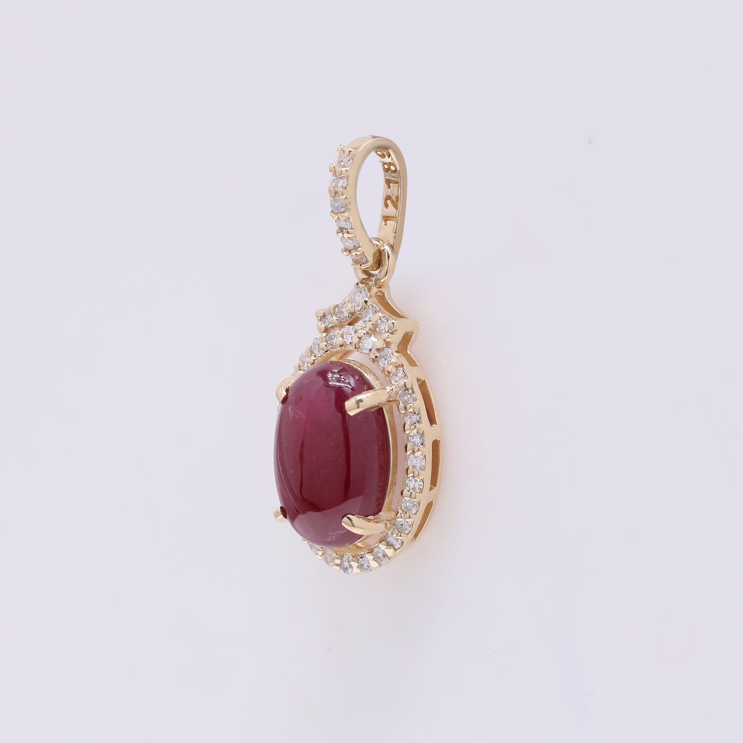 2.07 Ct Oval Cabochon Cut Natural Ruby 14K Gold Pendant