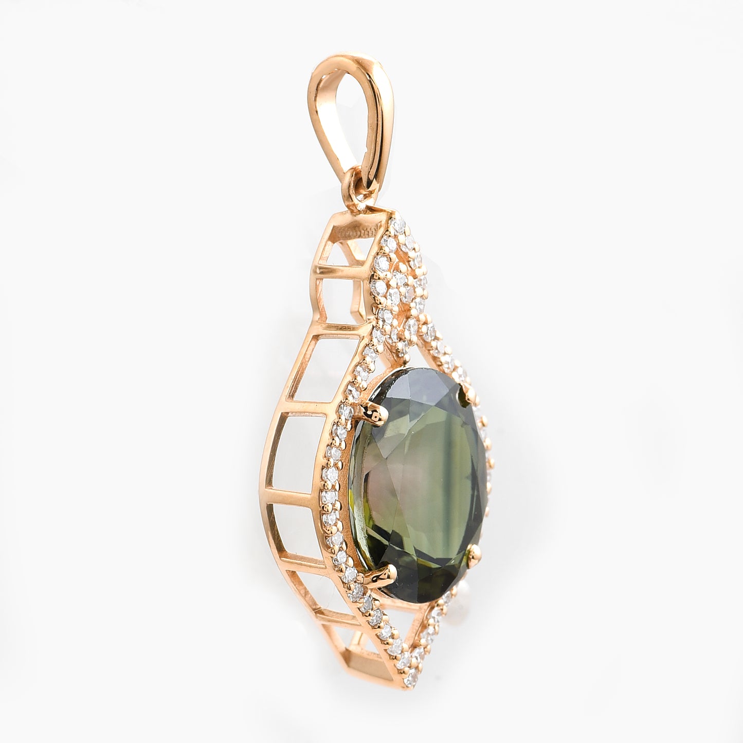 3.44 Ct Oval Mixed Cut Natural Tourmaline 14K Gold Pendant