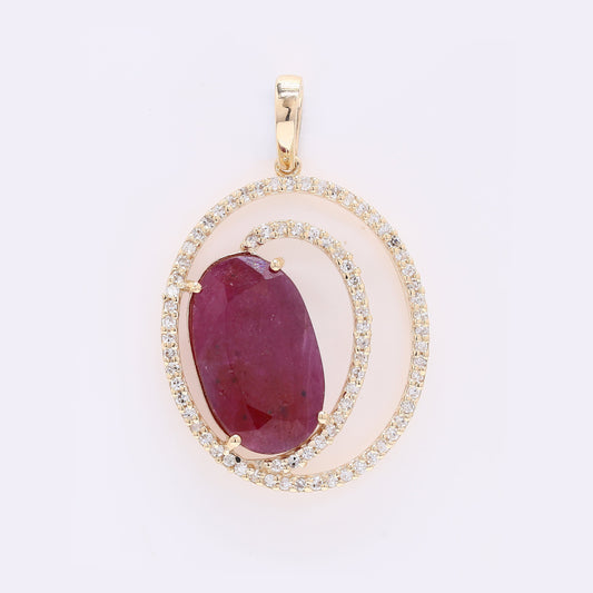 3.00 Ct Oval Mixed Cut Natural Ruby 14K Gold Pendant