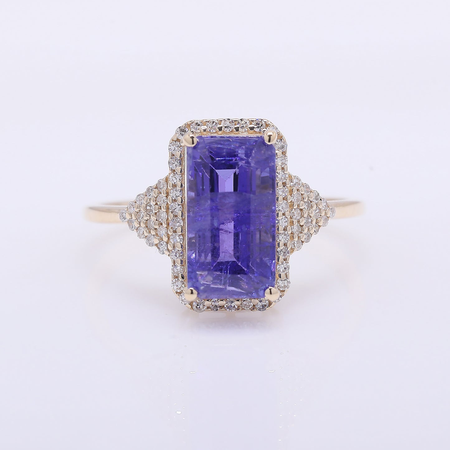 3.88 Ct Octagon Step Cut Natural Tanzanite 14K Gold Ring