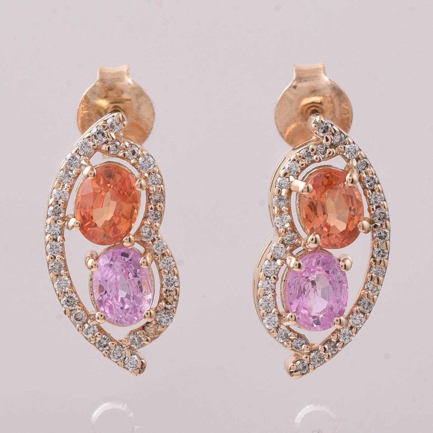 1.69 Ct Oval Mixed Cut Natural Multi-Coloured Sapphire 14K Gold Earrings