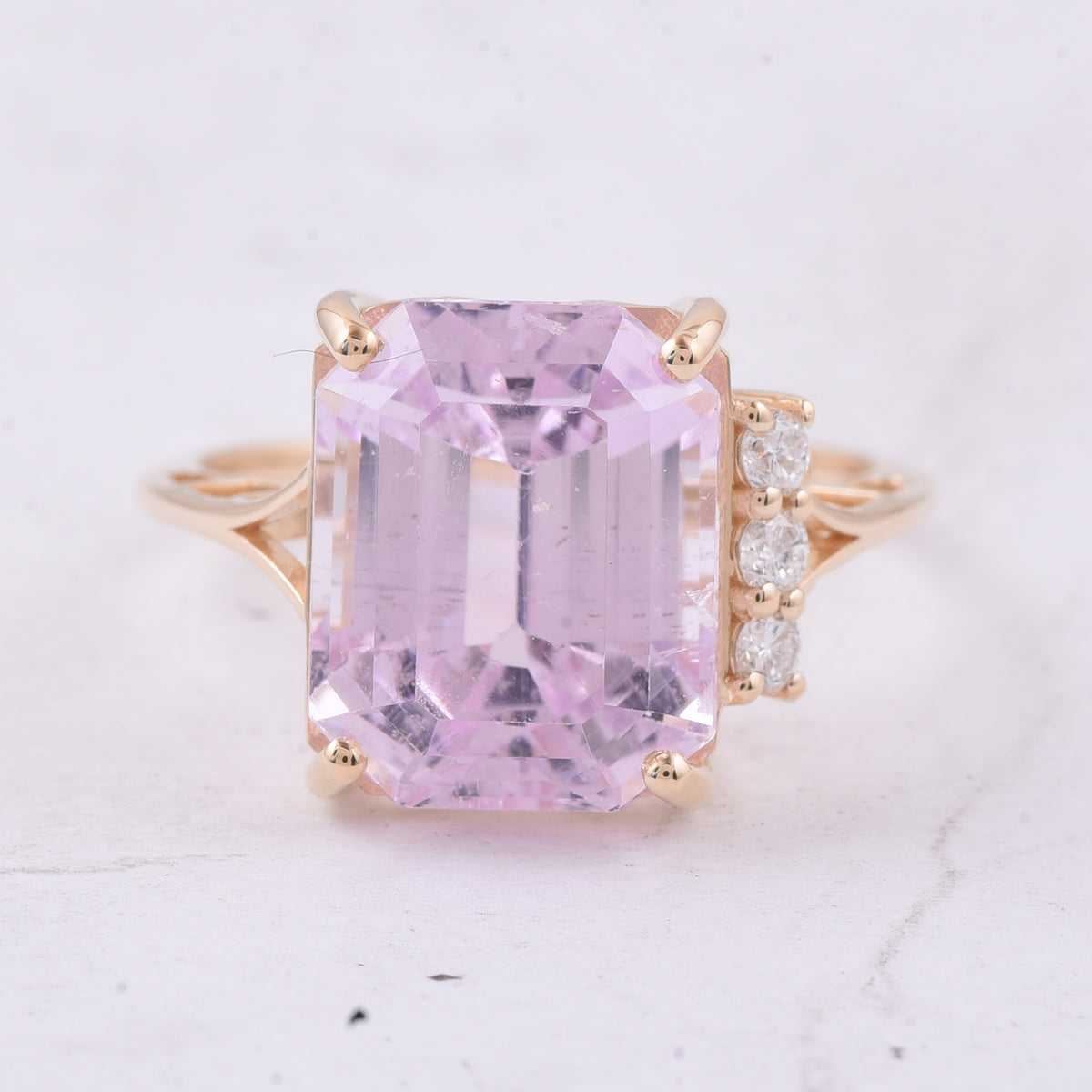 8.38 Ct Octagon Step Cut Natural Kunzite 14K Gold Ring
