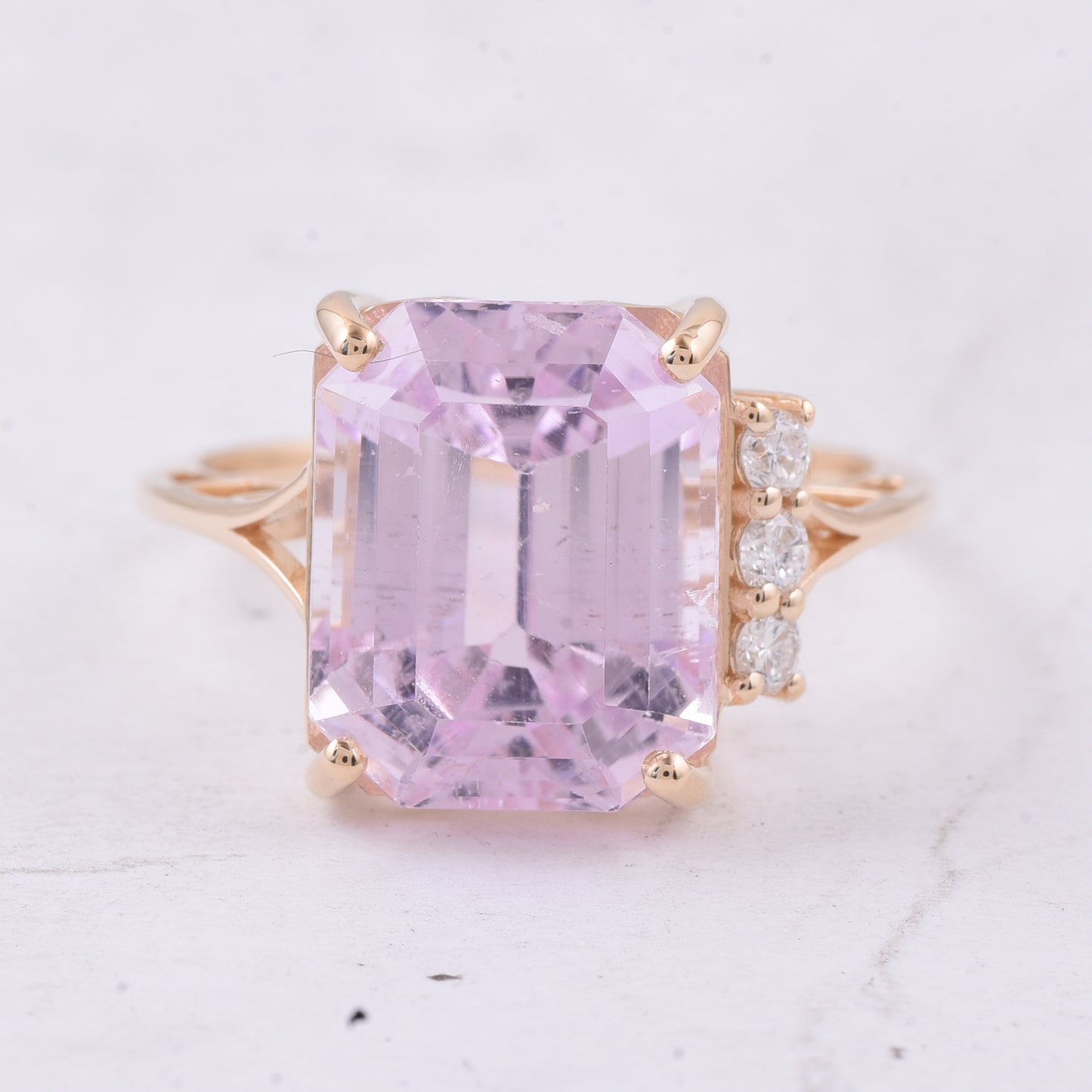 8.38 Ct Octagon Step Cut Natural Kunzite 14K Gold Ring
