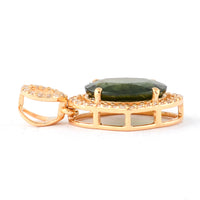 2.98 Ct Oval Mixed Cut Natural Green Sapphire 14K Gold Pendant