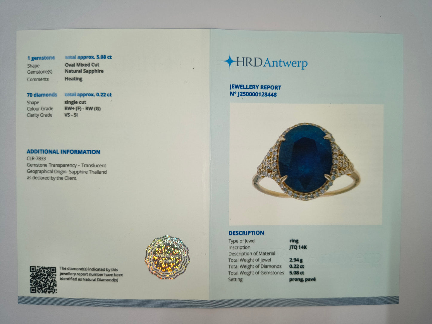 5.30 Ct Oval Natural Sapphire 14K Gold Ring