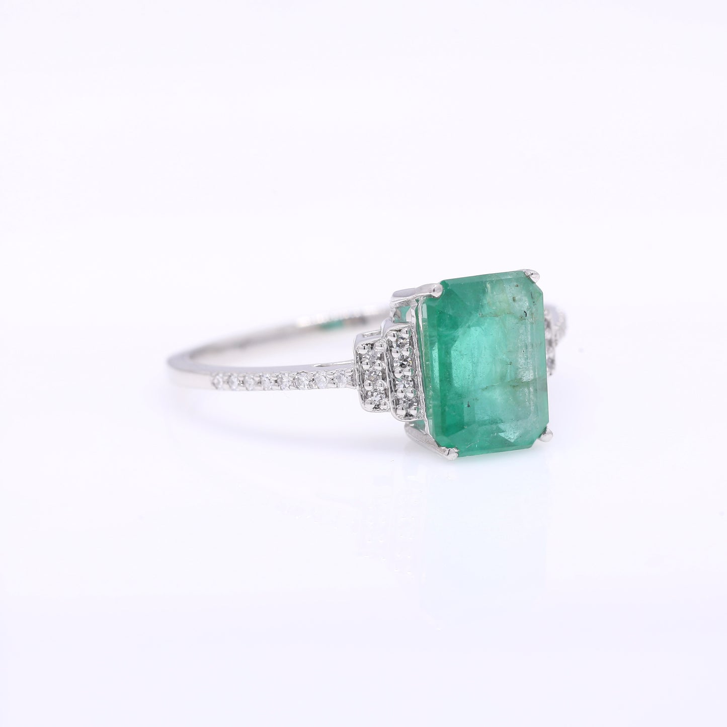 2.16 Ct Octagon Step Cut Natural Emerald 950 Platinum Ring
