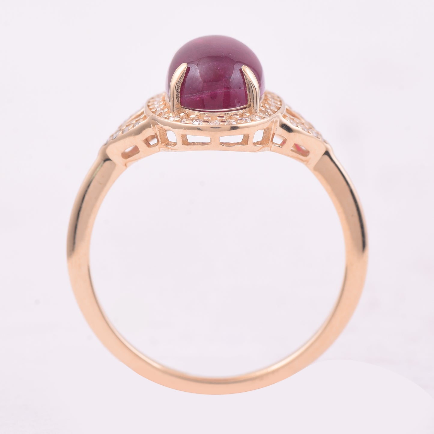 2.79 Ct Oval Cabochon Cut Natural Rubellite 14K Gold Ring