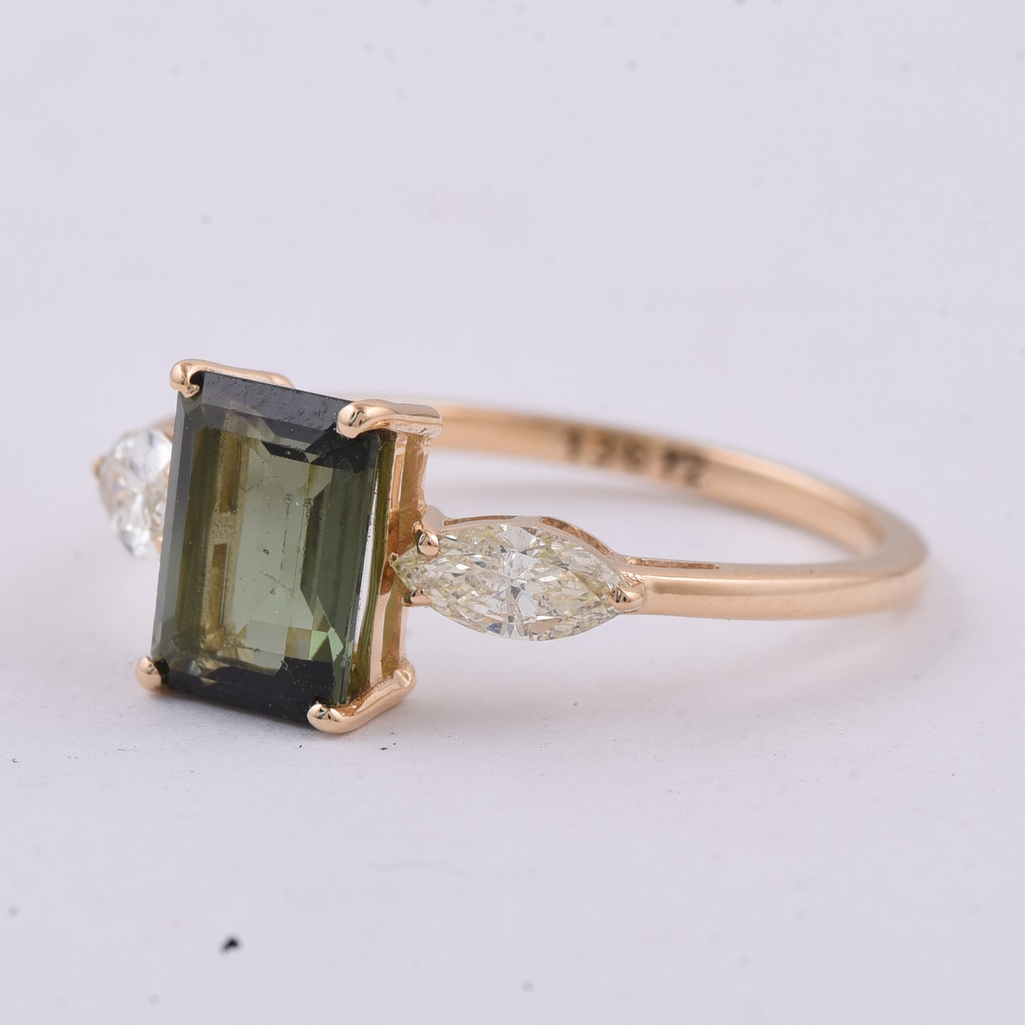 1.81 Ct Octagon Step Cut Natural Green Tourmaline 14K Gold Ring