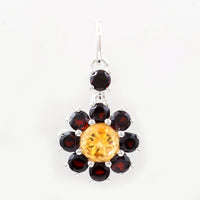1.22 Ct Round Citrine, Garnet, 925 Sterling Silver Pendant