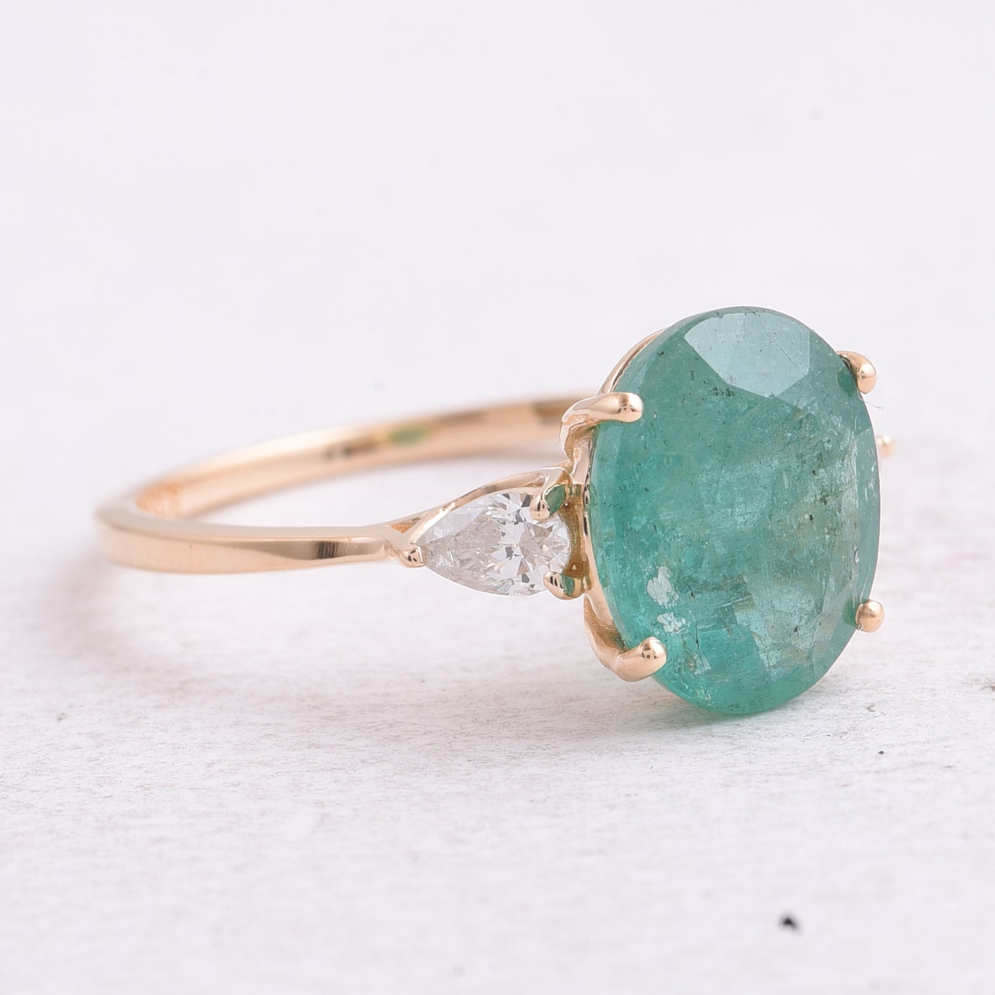 2.94 Ct Oval Mixed Cut Natural Emerald 14K Gold Ring