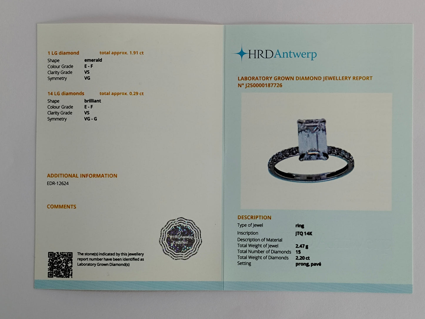2.20 Carats Lab Grown Diamond 14K Gold Ring