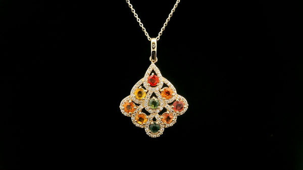 1.66 Ct Round Multi Sapphire 14K Gold Pendant