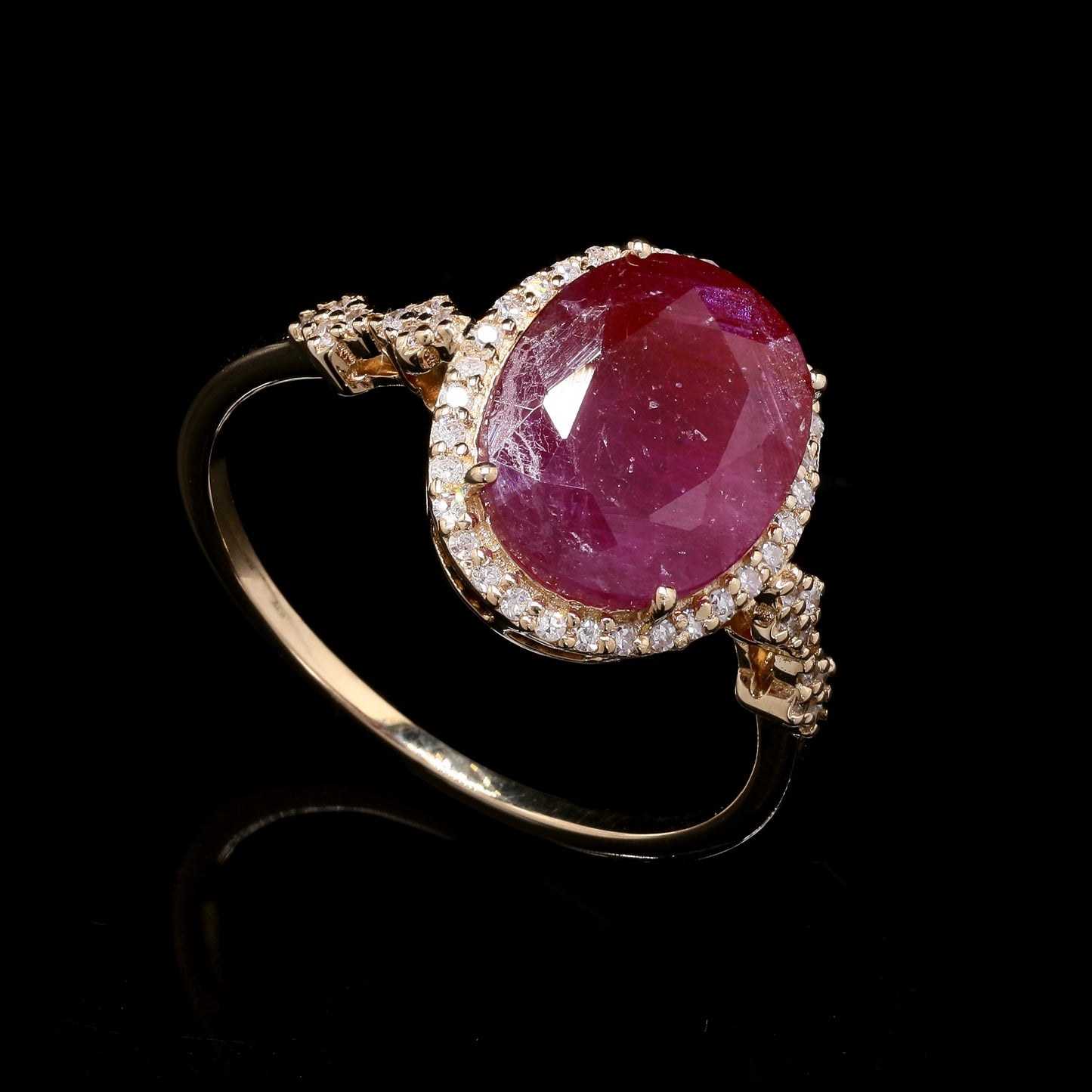 3.36 Ct Oval Mixed Cut Natural Ruby 14K Gold Ring