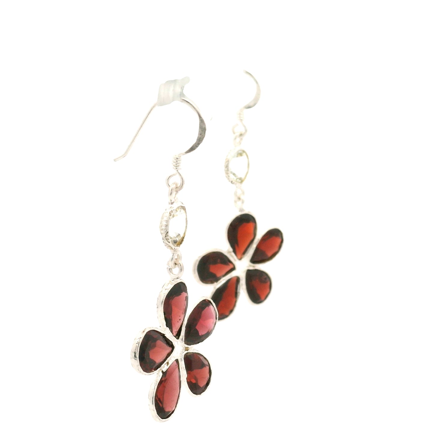 12.25 Ct Garnet, White Topaz 925 Sterling Silver Earrings