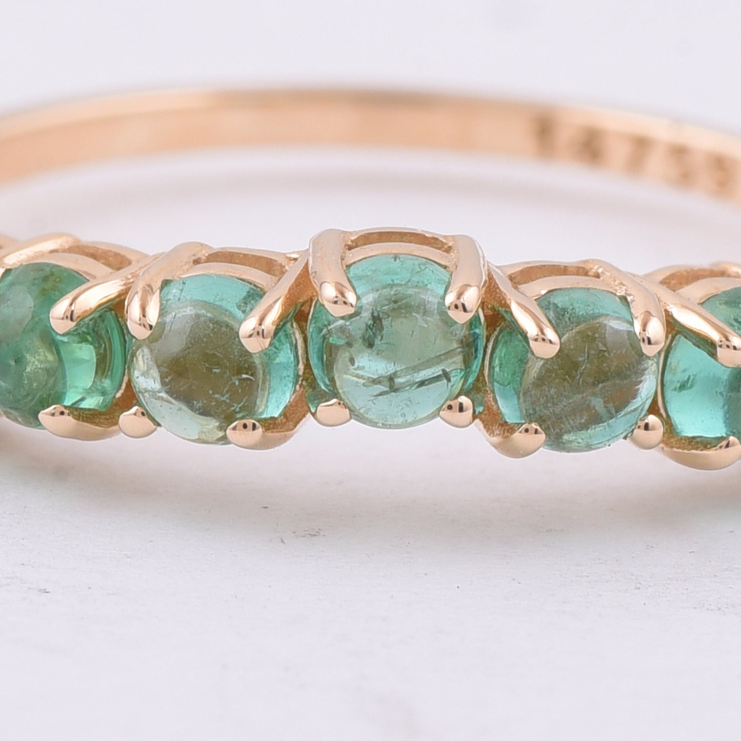 1.18 Ct Round Cabochon Cut Natural Emerald 14K Gold Ring