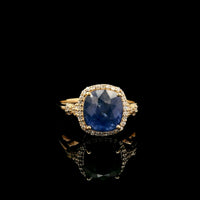 4.27 Ct Cushion Mixed Cut Natural Sapphire 14K Gold Ring