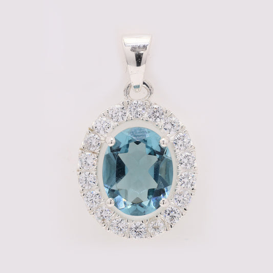 4.61 Ct Oval Blue Topaz 925 Silver Pendant