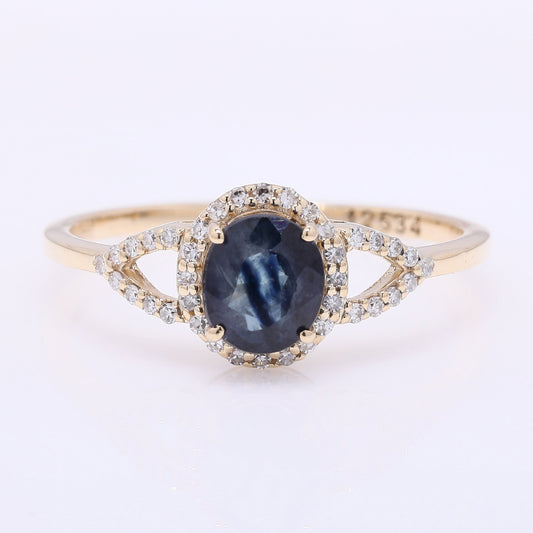 1.18 Ct Oval Mixed Cut Natural Sapphire 14K Gold Ring