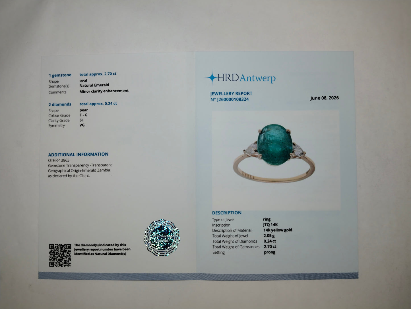 2.94 Ct Oval Mixed Cut Natural Emerald 14K Gold Ring