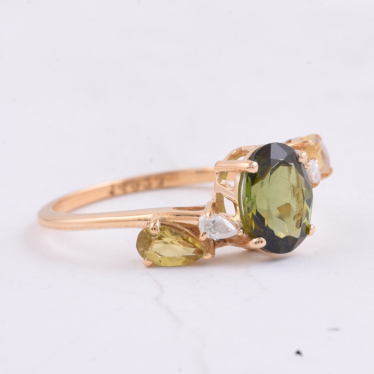 1.67 Ct Oval, Pear Natural Multi-Coloured Tourmaline 14K Gold Ring