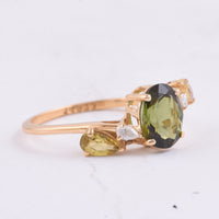 1.67 Ct Oval, Pear Natural Multi-Coloured Tourmaline 14K Gold Ring