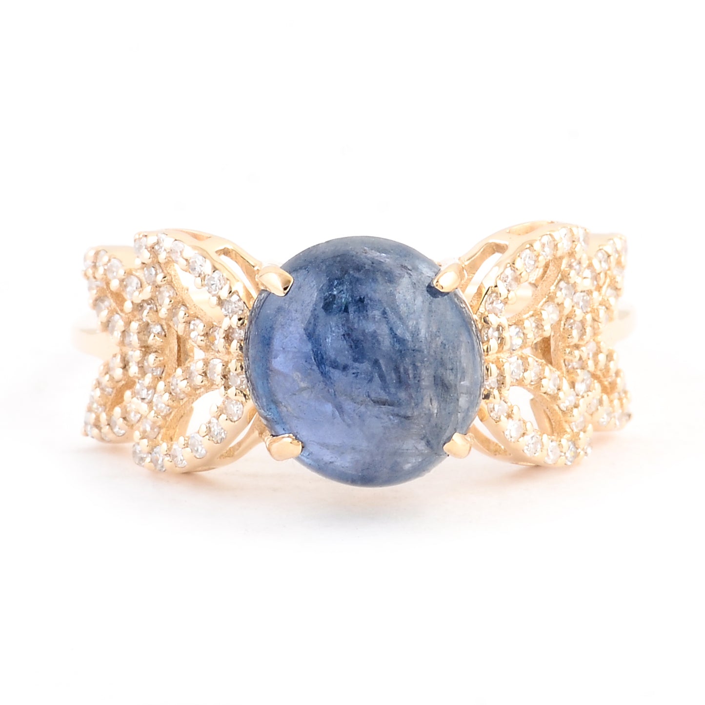 3.72 Ct Oval Cabochon Natural Corundum Sapphire 14K Gold Ring