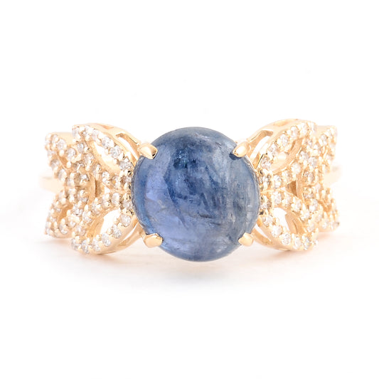 3.72 Ct Oval Cabochon Natural Corundum Sapphire 14K Gold Ring
