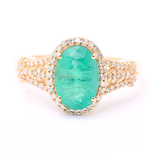 2.07 Ct Oval Mixed Cut Natural Emerald 14K Gold Ring
