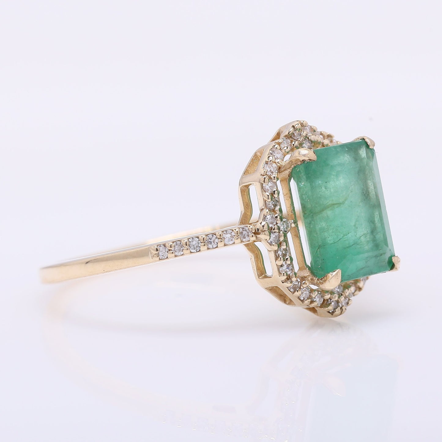 1.38 Ct Octagon Step Cut Natural Emerald 14K Gold Ring