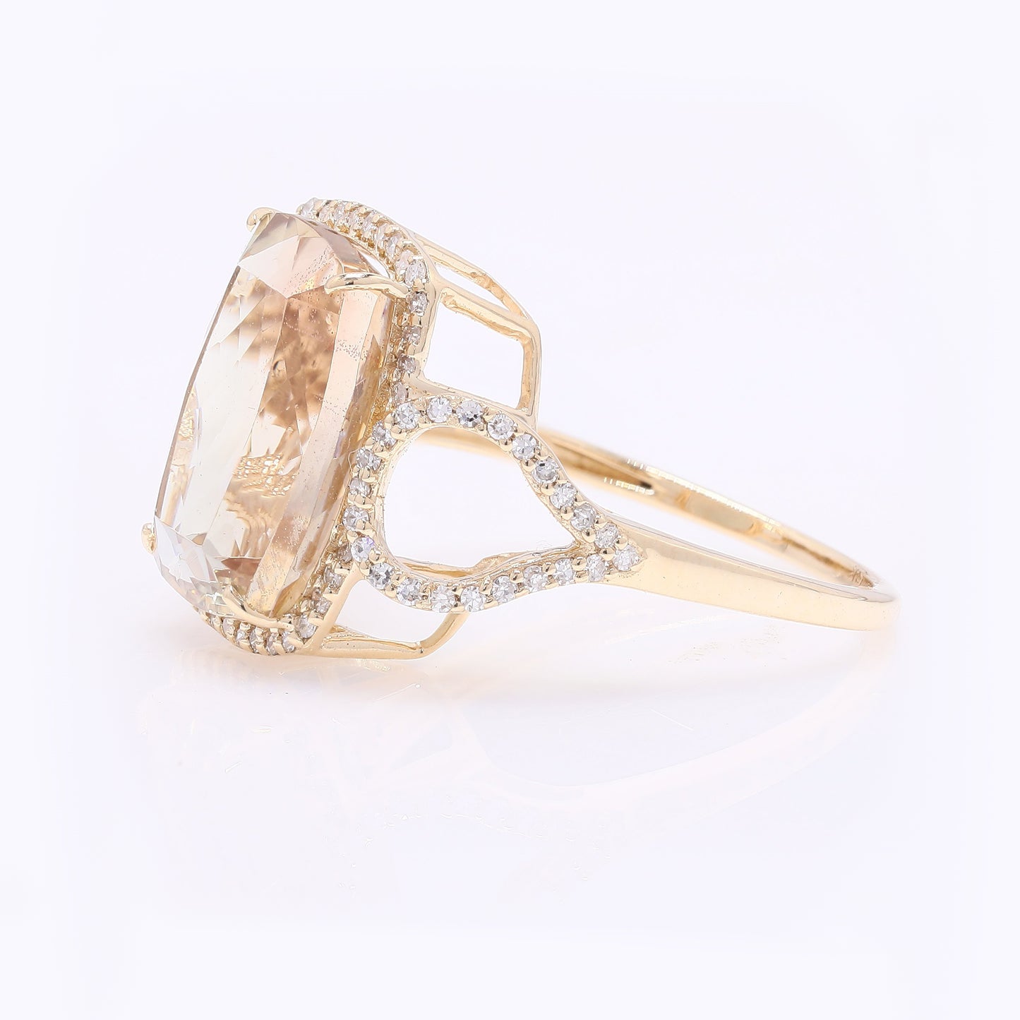 6.53 Ct Rectangular Cushion Mixed Cut Natural Plagioclase Feldspar Sunstone 14K Gold Ring
