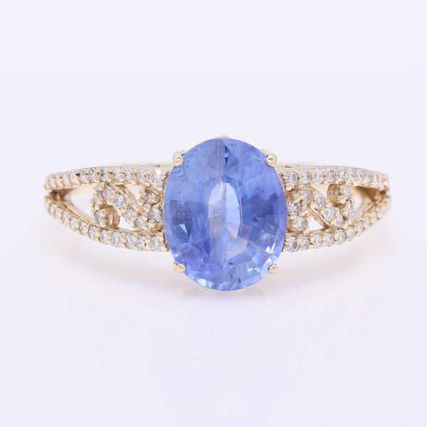 2.55 Ct Oval Mixed Cut Natural Sapphire 14K Gold Ring