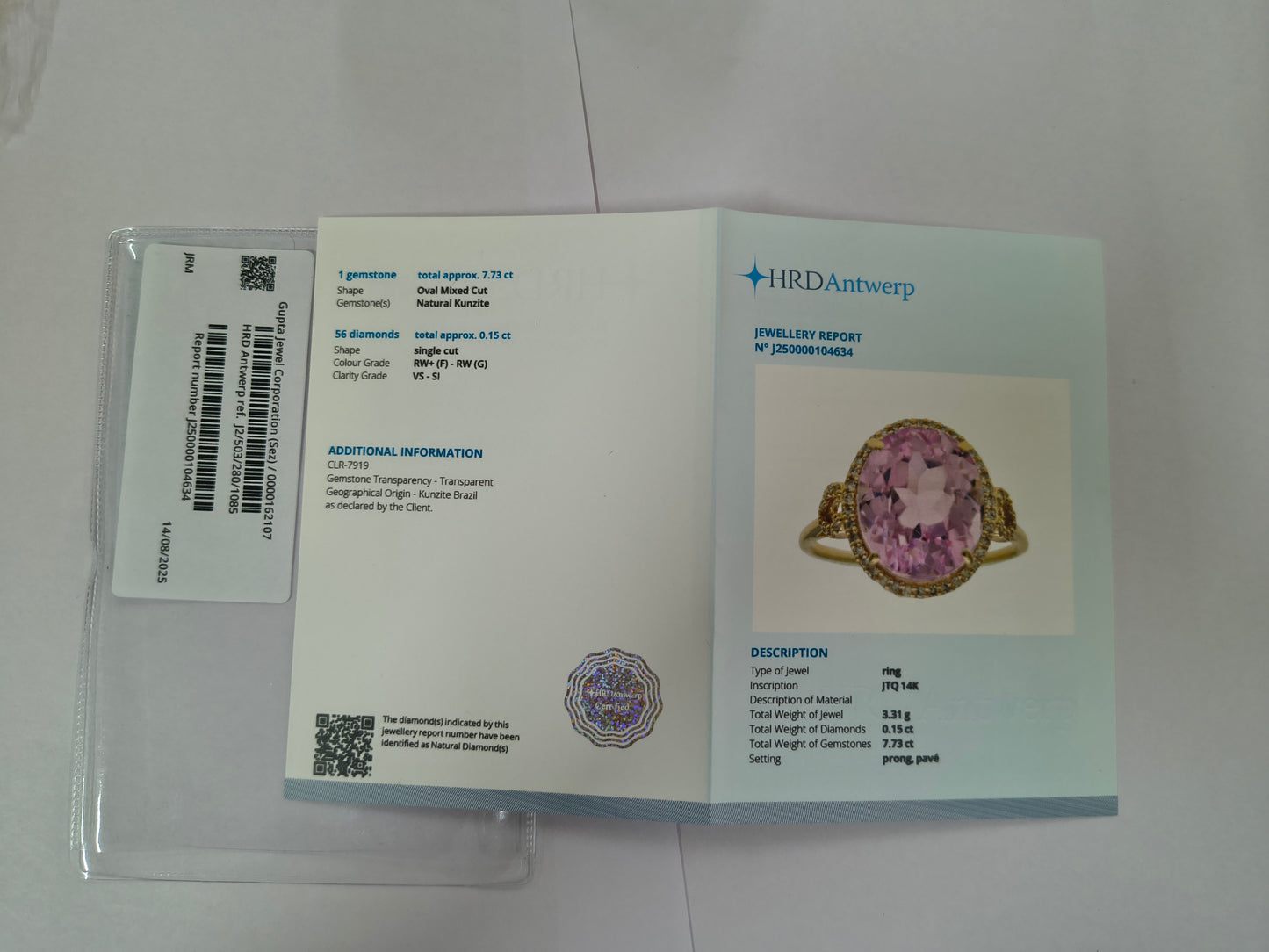 7.88 Ct Oval Mixed Cut Natural Kunzite 14K Gold Ring