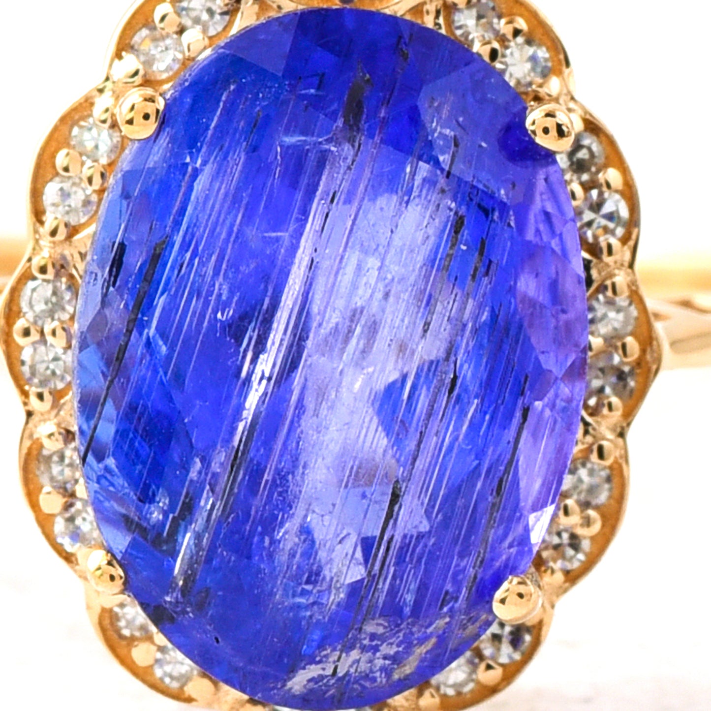 3.96 Ct Oval Mixed Cut Natural Tanzanite 14K Gold Ring