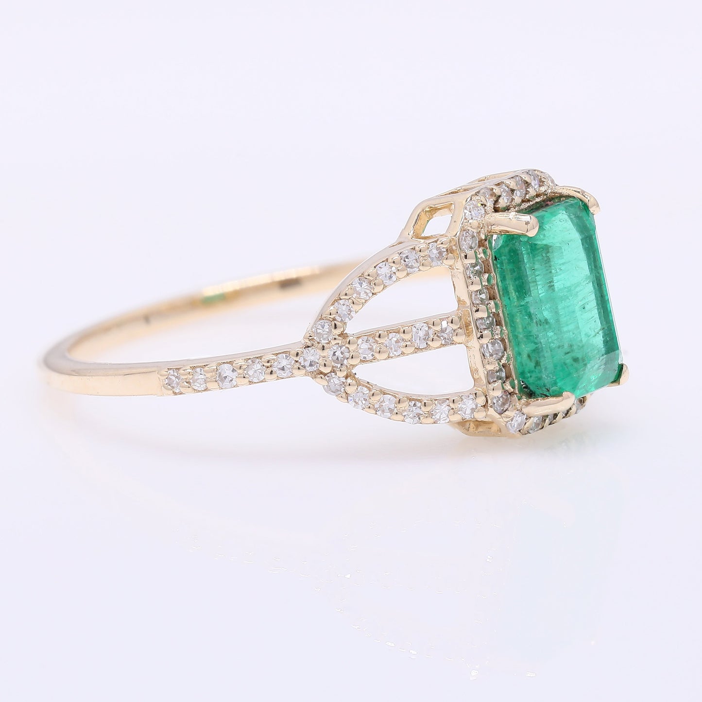 1.44 Ct Octagon Step Cut Natural Emerald 14K Gold Ring